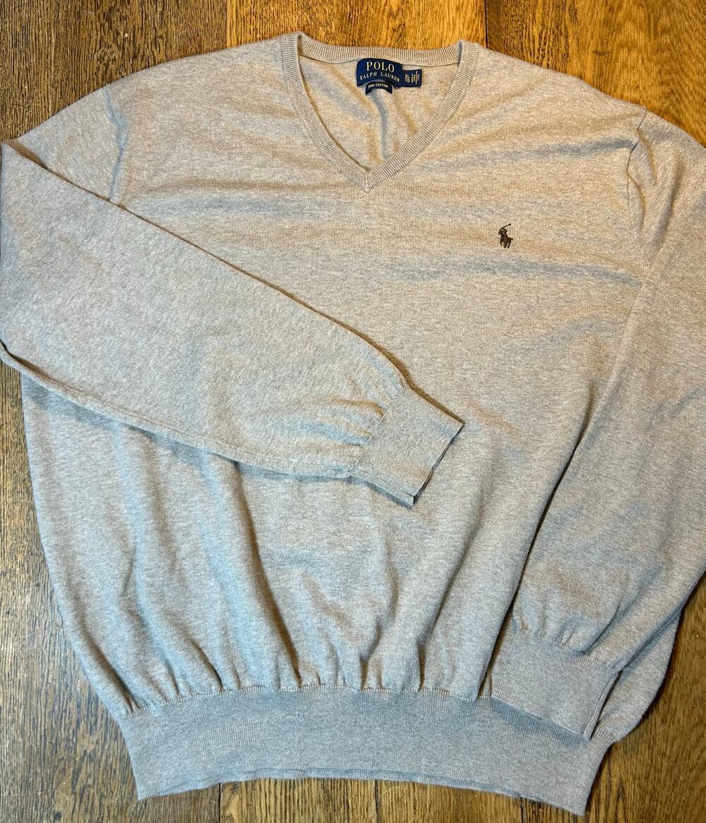 Polo by Ralph Lauren Pima Cotton Fine Gauge V-Neck Sweater Heather Brown Sz XL